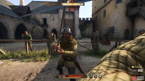 Beat Pullock in a duel to obtain a powerful Crossbow