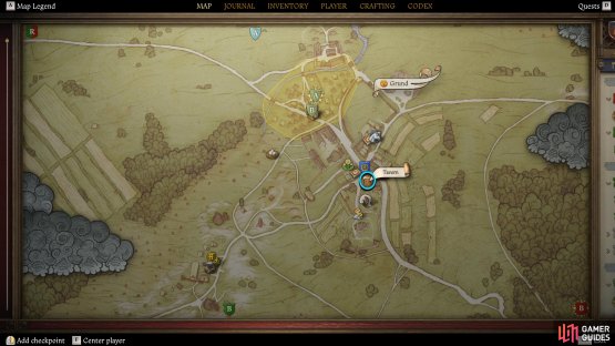 You can start The Thunderstone quest in Grund by speaking to Kona. The Innkeeper at the Tavern will let you know about her.
