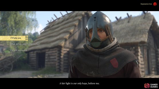 Agree to help her and ask her what she needs the stone for.