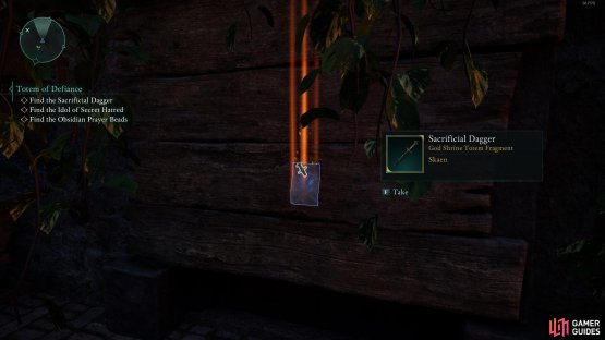 Pick up the relic from one of the houses.