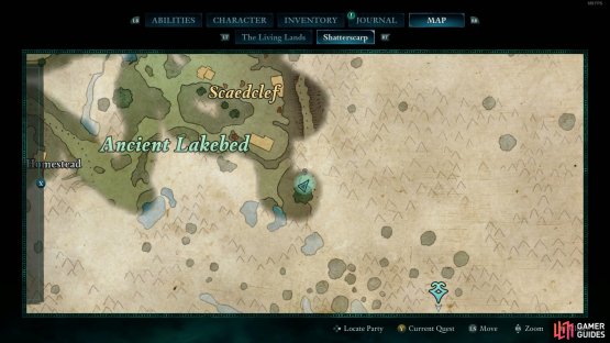 This fragment lies to the north of the Ancient Lakebed South Beacon.