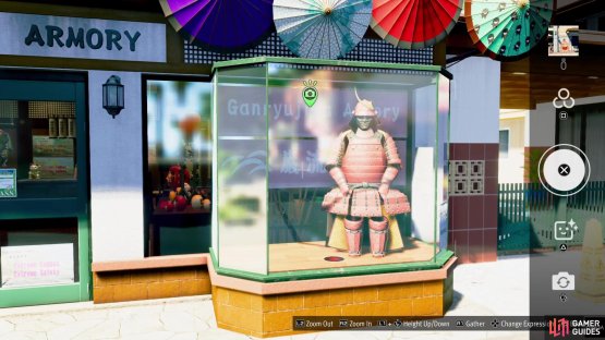 The samurai armor in the display case in front of the store is what you need.