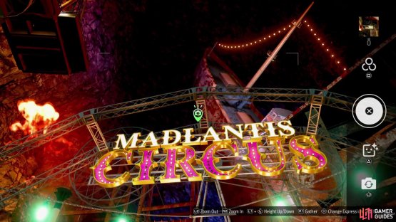 Look up and snap a photo of the Madlantis Circus sign.