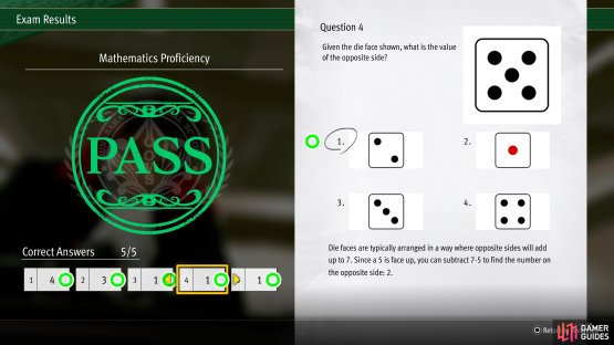 Given the die face shown, what is the value of the opposite side?
