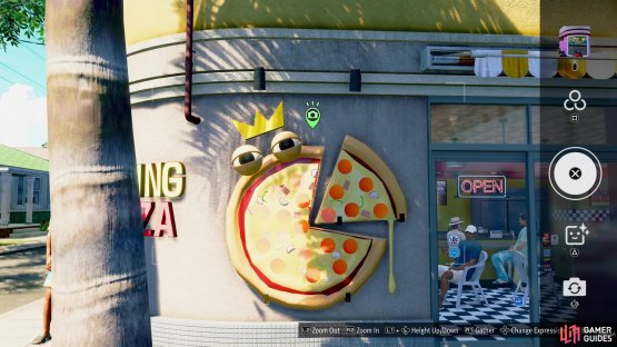 You need a picture of the pizza statue on the wall.