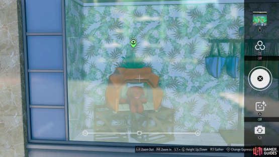 Look in this one window to spot a dog in a pineapple hut.