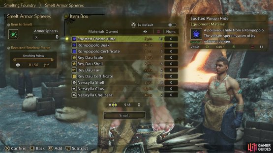 At the end of Chapter 2 you&rsquo;ll also unlock the ability to use monster material to create Armor Spheres at the Smelting Foundry.