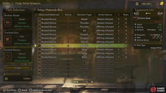 Combine three weapon materials together to make an Artian Weapon - they must be of the same rarity and different weapons require different sorts of materials. The Artian Weapon&rsquo;s stats will be determined by the materials used.