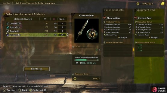 Once crafted, you can use minerals to upgrade Artian weapons,