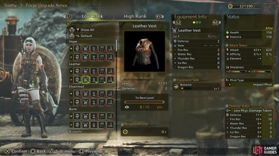 Early on you&rsquo;ll have to settle for low-rank Leather armor and whatever decorations you can find.