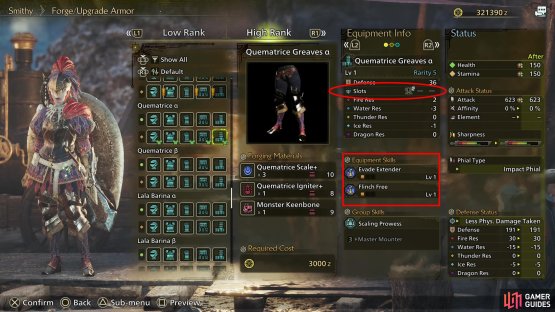 Alpha variants of high rank armor tends to have more latent skills, but fewer slots,