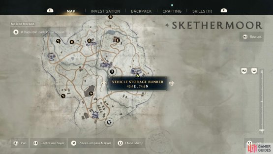 Here is the exact location of the Vehicle Storage Bunker. A note in Slatten Dale will make this appear on your map.