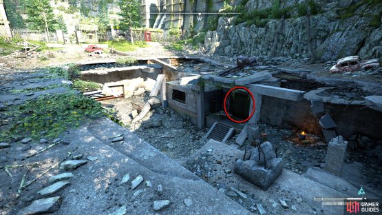 You&rsquo;ll reach what looks like an abandoned quarry. Use the rubble to reach the door at the bottom.