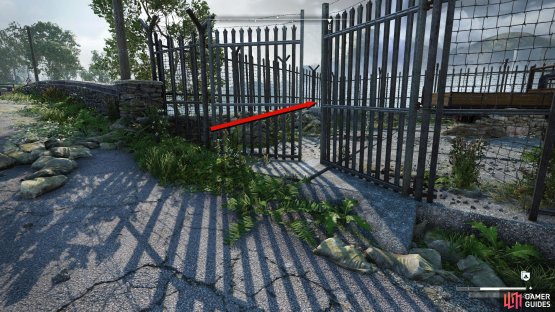 There will be a gap in the gate that you can squeeze through. Be careful not to be seen, as this is trespassing.