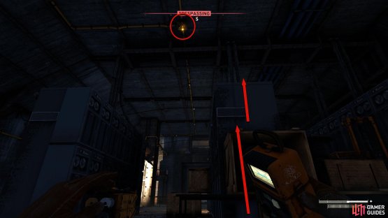 Quickly run to the center of the room and climb the crates onto the servers to reach the last junction box.