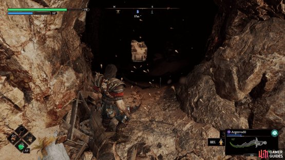 Drop of the elevator into the hole in the mountain.