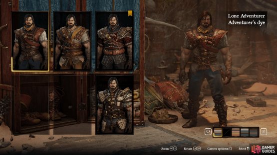 Here, you can select between outfits and dyes.