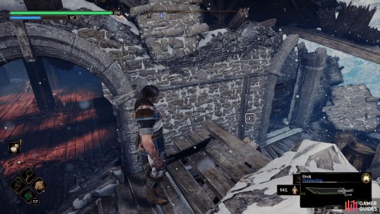In the keep, make your way to the room above and go down the rope.