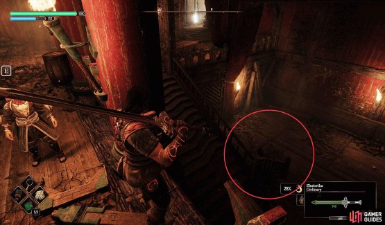 The Crow is on the bannister of the staircase to your right after squeezing through the gap into the fort.