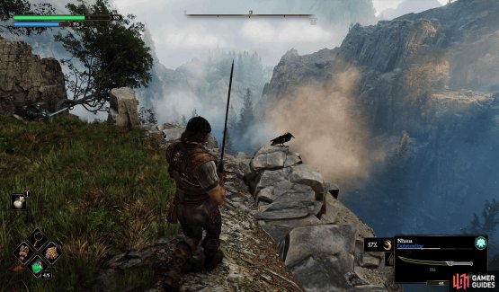 Go to the Cursed Bridge Anvil, go down the slope to the northeast, and go through the gate. Jump over the broken bridge, and head east, right of the mausoleum to find the Crow.