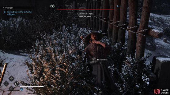 Use the Grappel Hook to swing into the fort