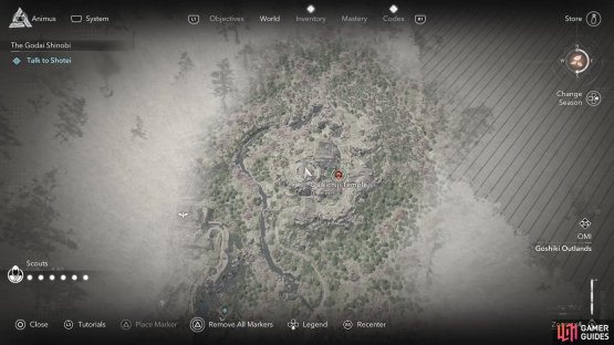 The first Lost Page is located to the west of the temple icon on the map.