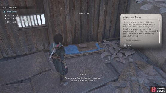 Read the note left by the one bed to learn about Matsu.