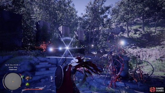 but first, reflect sunlight to burn the vines off some pillars and a cylinder.