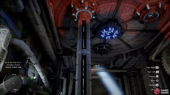 Some light will flood in through holes in the roof as you progress, but you&rsquo;ll only know you&rsquo;re done when the gear in the middle glows blue.