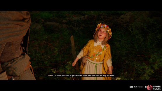 Persist three times and a shai named Arkin will offer to get you into the village if you do her a favor.