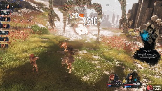 Mayhem will cast four consecutive attacks based on what Stains are on the Gauge.