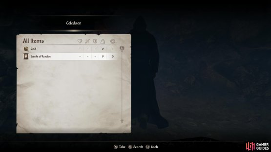 then steal the Sands of Resolve from Celedaen’s inventory to terminate his attempt at lichdom - and his life.