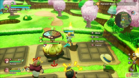 Look for the arrows on the ground and strike the Boss Veggie when they turn blue.