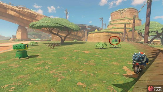 Go to the safari, where the binoculars are, and look at the base of the mountain to your right.