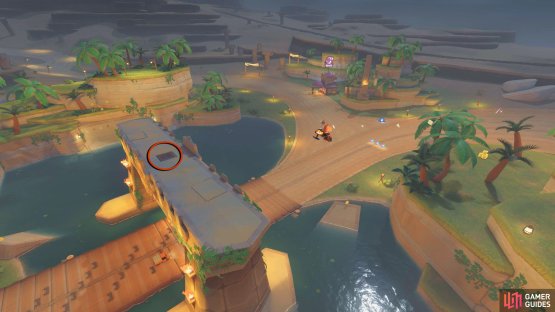 Take the speed ramp at the end of the path to launch you on top of the starting flag, where you&rsquo;ll find the panel.