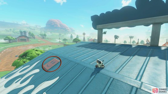 This will take you to the roof. Go under the sign, and you&rsquo;ll find the panel on the slope of the roof.