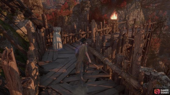 You&rsquo;ll find the Warrioress near the end of the area on the wooden path atop the cliff.
