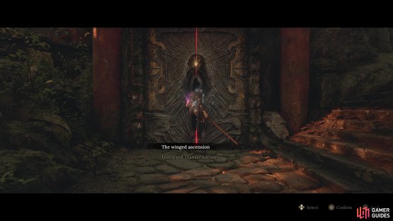 Head to the riddle door in the Palace area and answer incorrectly with Feathered Transcendence. 