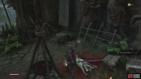 The first Spear can be found on this body as you leave the Buddha Cliff&rsquo;s area.