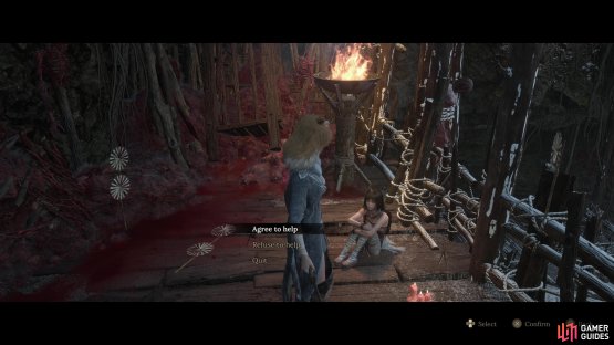 Agree to help her to continue her quest.