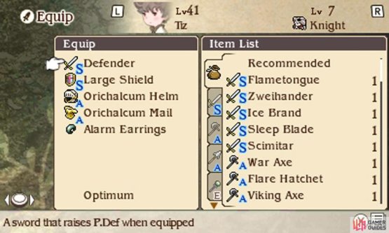 Here, Tiz has a weapon equipped in his right hand and a shield in his left hand. Which is a fairly standard setup.