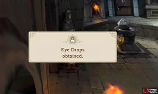 Eye Drops are used to cure Blind, which is an annoying status condition that causes your attacks to miss more often than not.