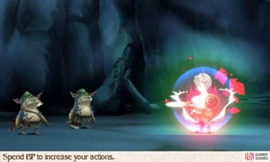 To speed up battles you can press L to Default and R to Brave (you can swap the buttons from the Config).
