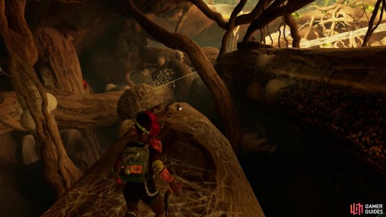 From the southwest of the zone, near the Ranger Station, travel up the brambles and reach the hill underneath the Pine Tree. Image via Gamer Guides / Obsidian.