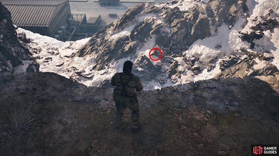 After the cutscene in the Krasnogorje Mountaintop: Behind Ruins area, look south and down to spot this GA-KO out in the open on a snowy rock below you.