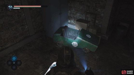 For the last part of the code, go back up the stairs and look at the car next to the chest.