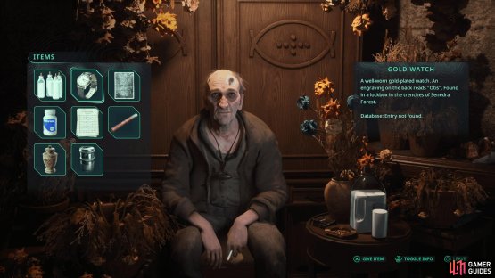Trade with Ernest Caddell and select the Gold Watch.
