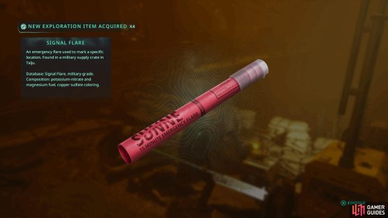 The Signal Flares are on a corpse by the military crates outside the Town Hall.