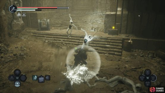 In the Temple of the Fallen, complete the second pressure pad puzzle and head into the next room.