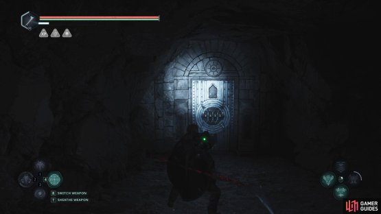 Follow the cave to the end to find the Vault.